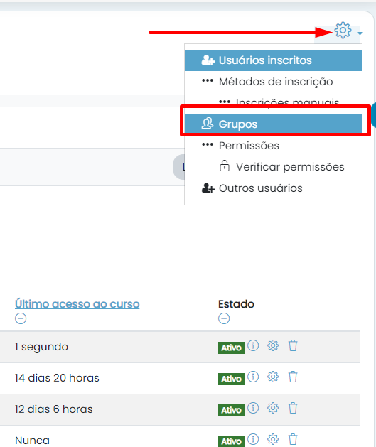 Clique em configurações de depois em Grupos