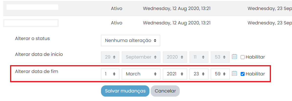 Alterar Data de Término