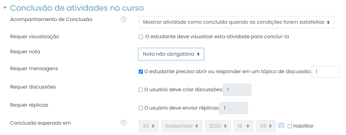 Conclusão de atividades no curso