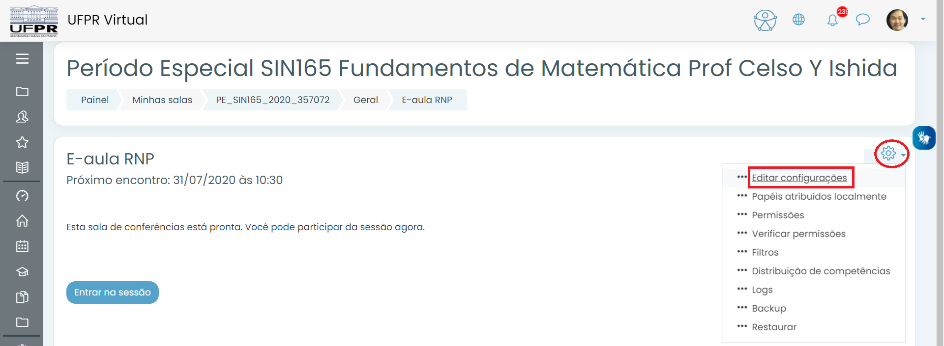 ENGRENAGEM - Editar configurações