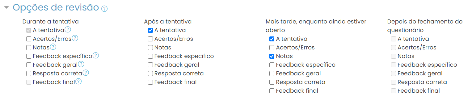 Revisão de opções
