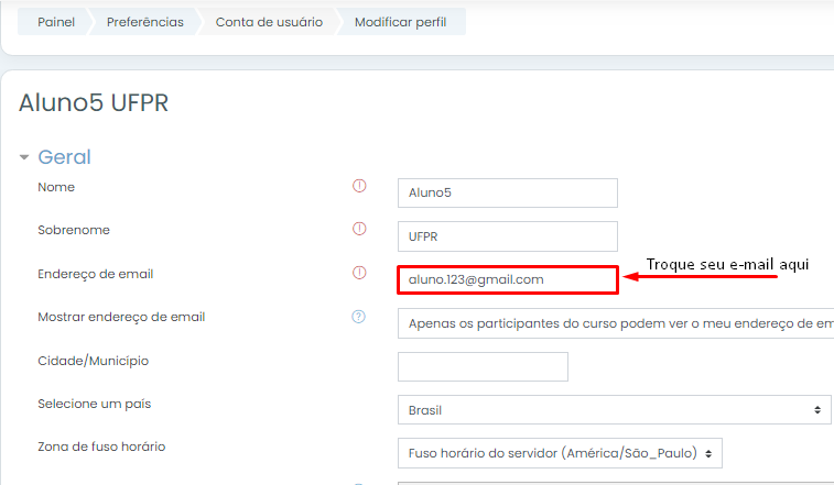 Trocar e-mail